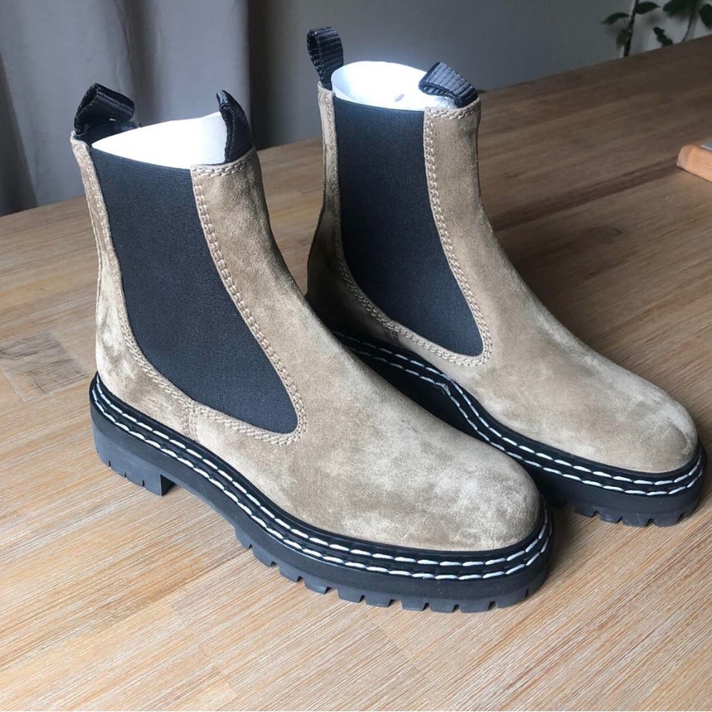 Proenza Schouler Suede Lug Sole Chelsea Boots - Taupe, Women’s size 39